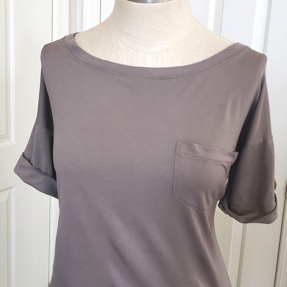 Banana Republic Silk Knit T‑Shirt Dress Taupe Gray Neutral Minimalist • MEDIUM - Picture 6 of 10